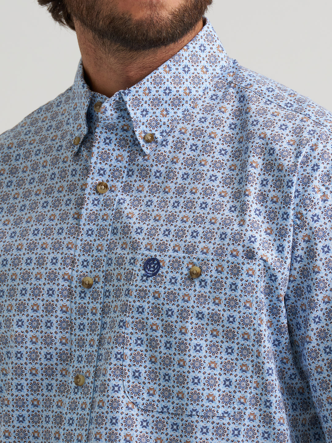 George Strait Short Sleeve One Pocket Button Down Shirt-Quilted Blue