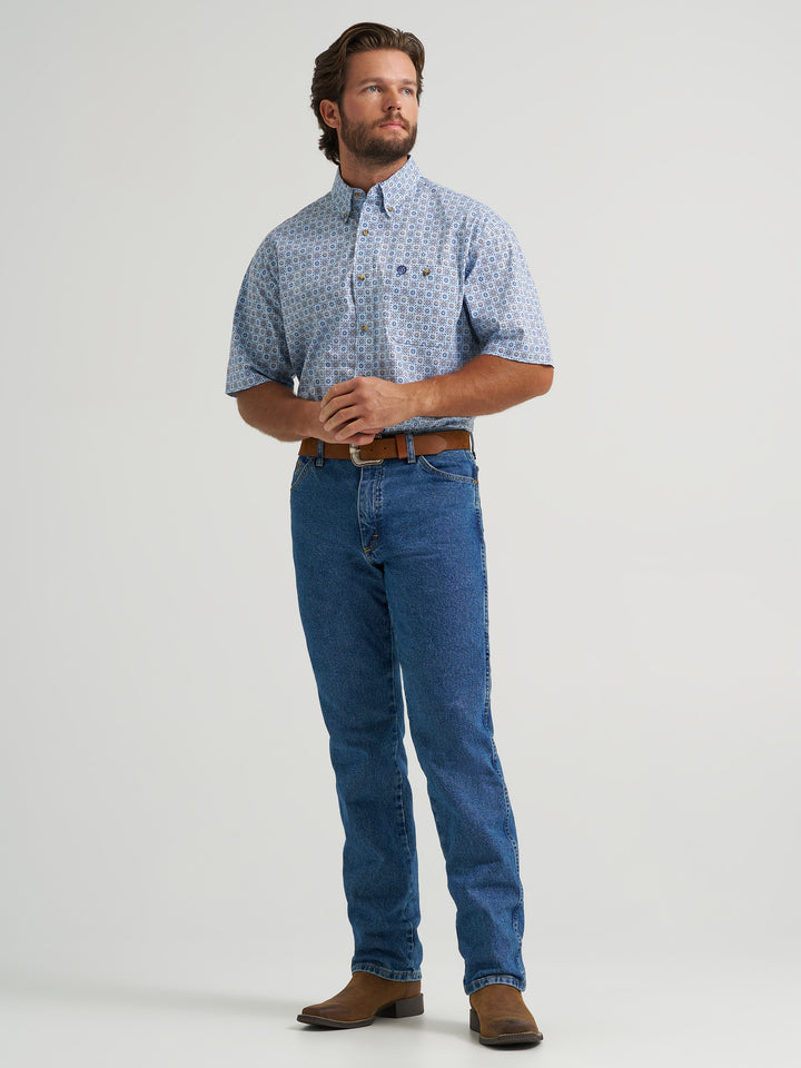 George Strait Short Sleeve One Pocket Button Down Shirt-Quilted Blue