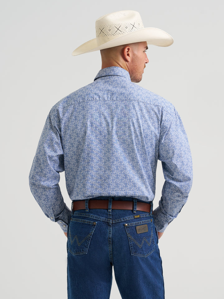 George Strait Troubadour Long Sleeve Western Snap Shirt-Blue Steel Paisley