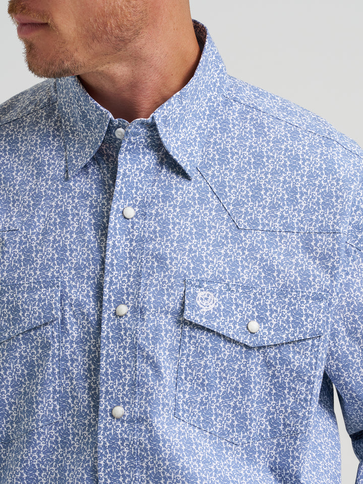 George Strait Troubadour Long Sleeve Western Snap Shirt-Blue Steel Paisley