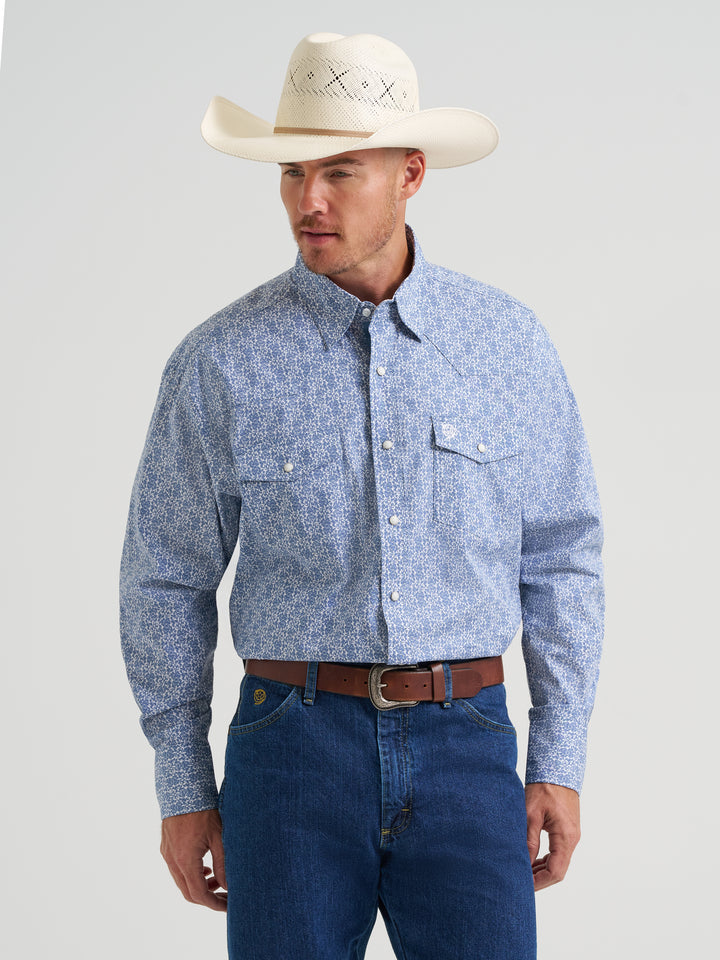 George Strait Troubadour Long Sleeve Western Snap Shirt-Blue Steel Paisley