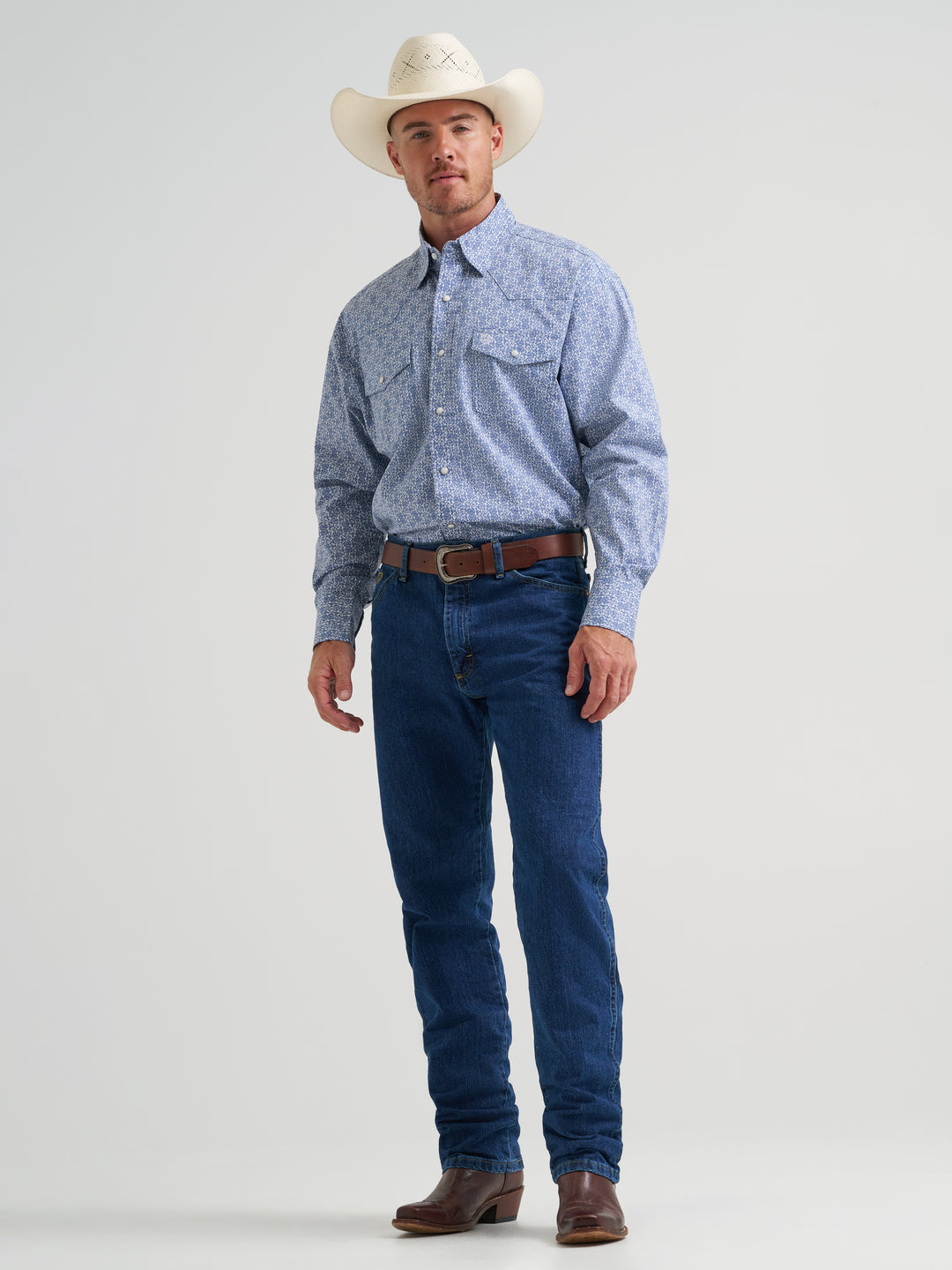 George Strait Troubadour Long Sleeve Western Snap Shirt-Blue Steel Paisley