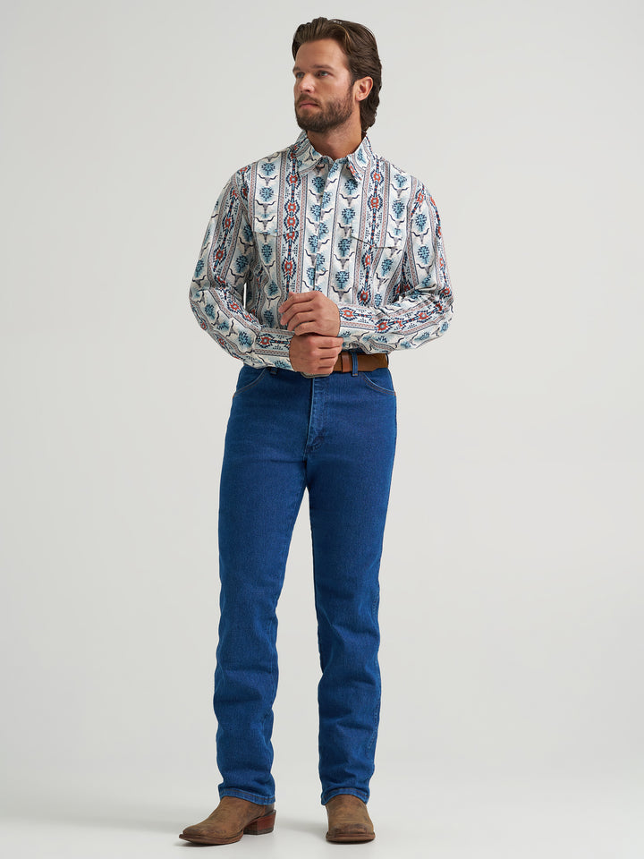 Men's Checotah Long Sleeve Western Snap Printed Shirt- Gray Steerhead