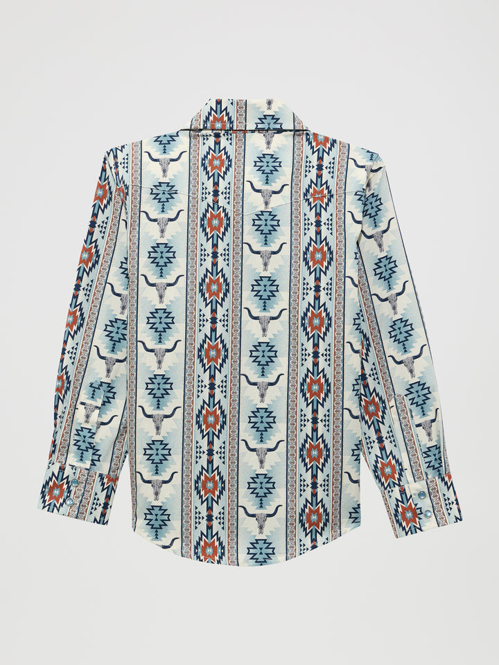 Boy's Checotah Long Sleeve Western Snap Shirt-Gray Steerhead
