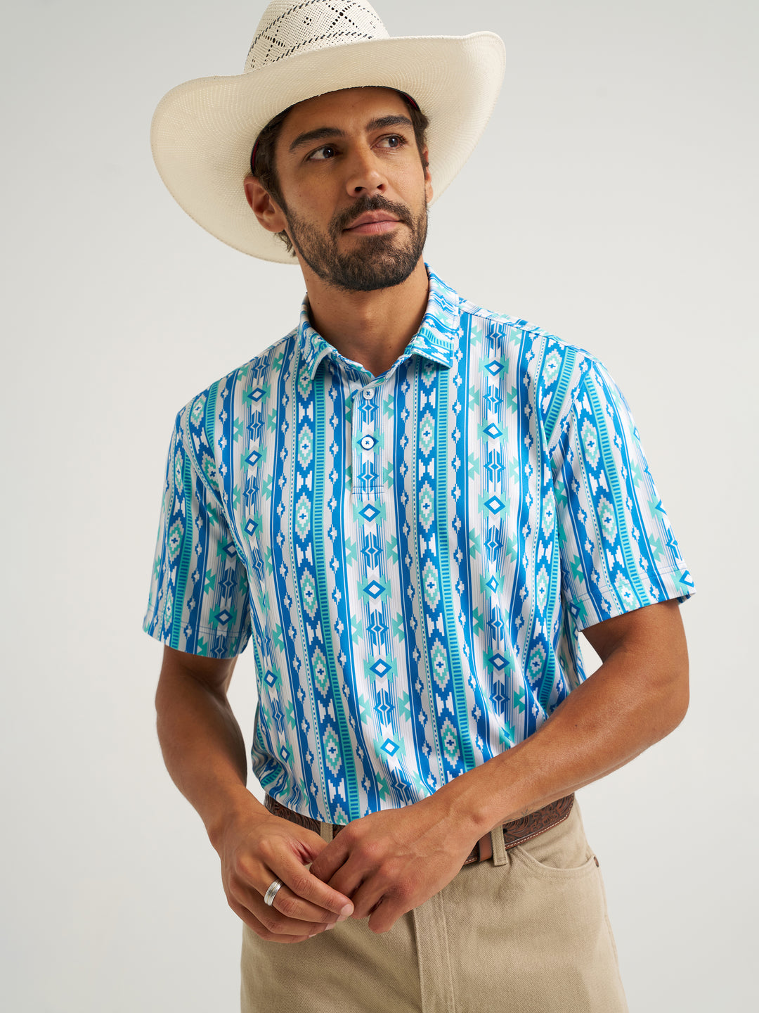 all terrain gear by wrangler Wrangler Men's Checotah Turquoise Performance Polo, M