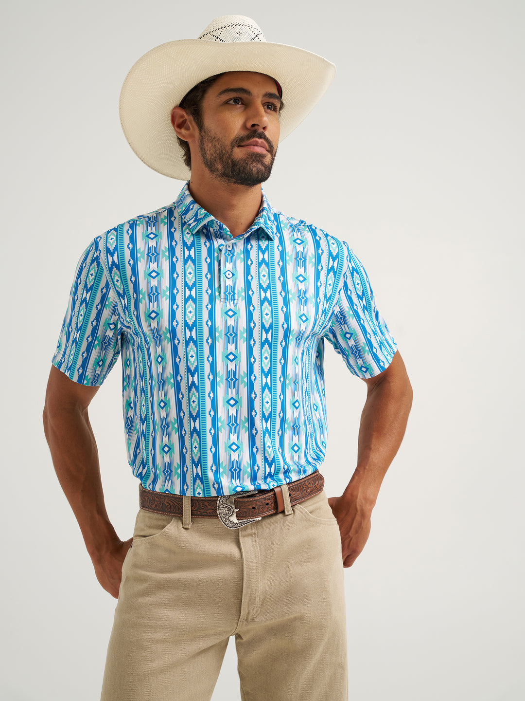 Wrangler All Terrain Gear Men's Performance Polo Shirt- Checotah Turquoise