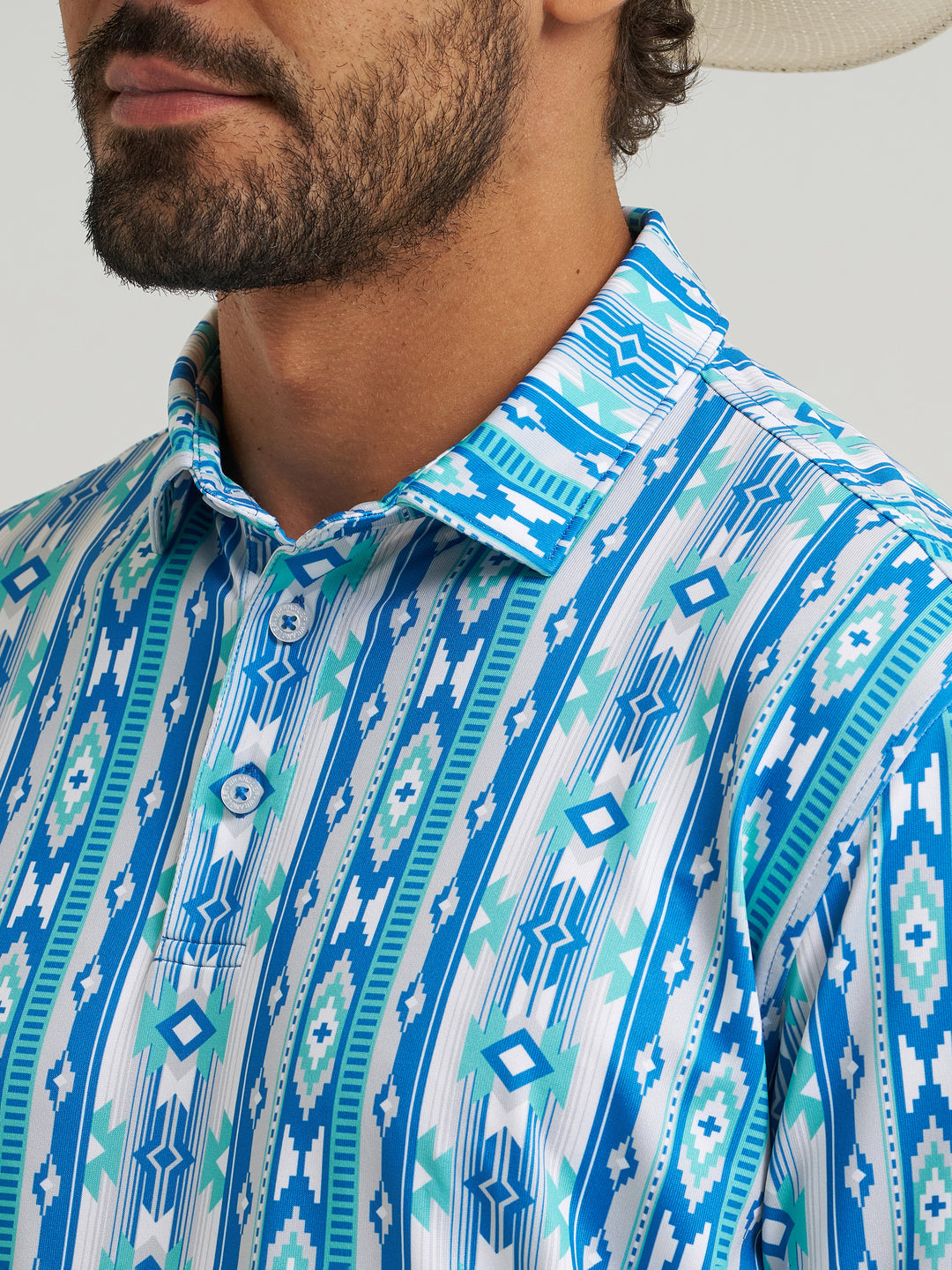 Wrangler All Terrain Gear Men's Performance Polo Shirt- Checotah Turquoise