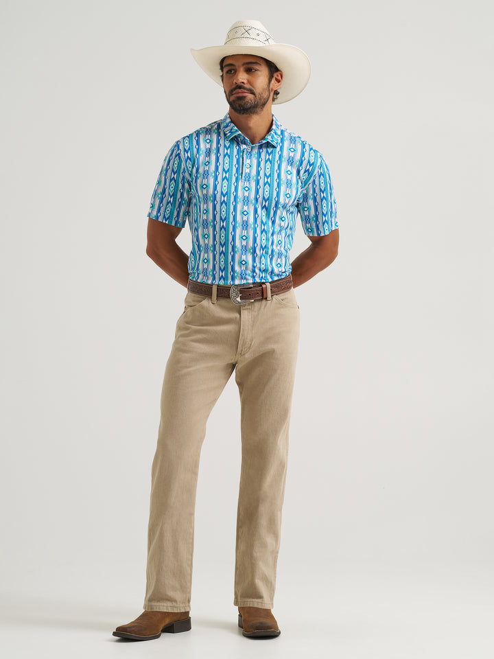 Wrangler All Terrain Gear Men's Performance Polo Shirt- Checotah Turquoise