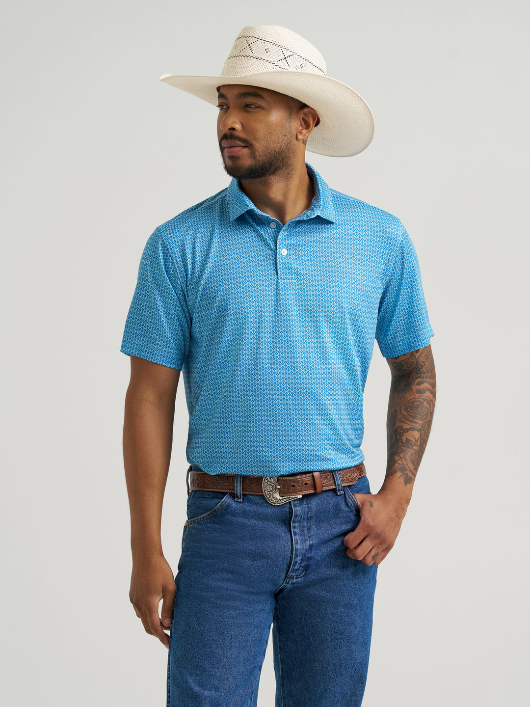 Wrangler All Terrain Gear Men's Performance Polo Shirt-Blue