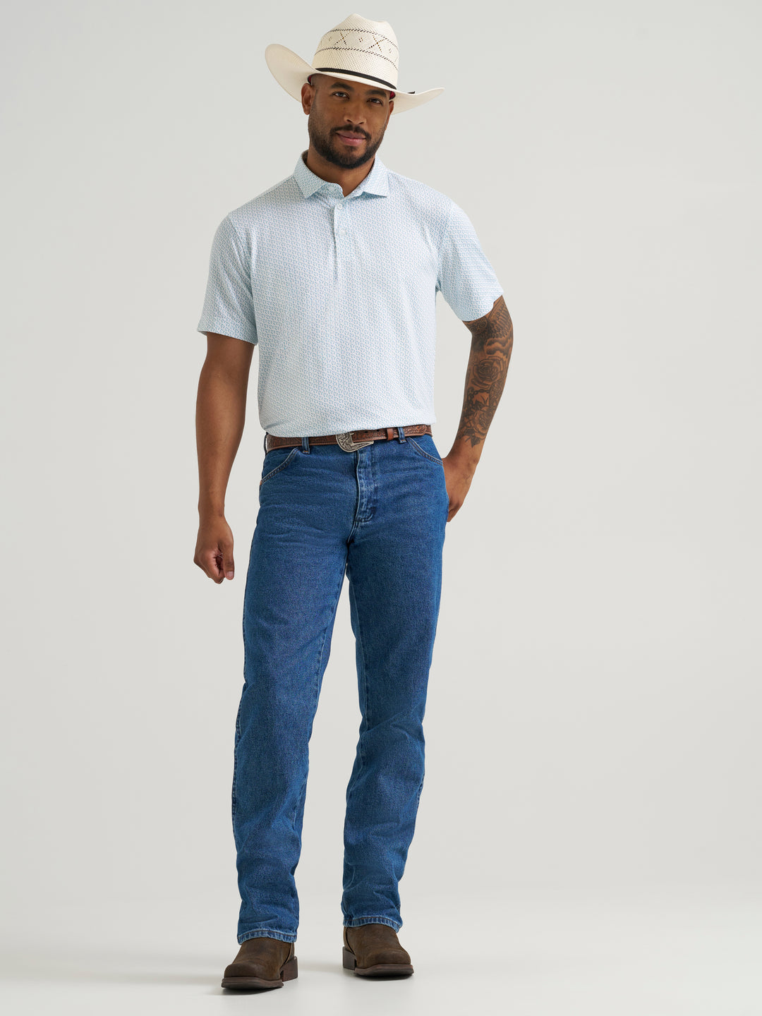 wrangler all terrain gear Wrangler All Terrain Gear Men's Performance Polo Shirt- Daphne Print – Gavel Western Wear