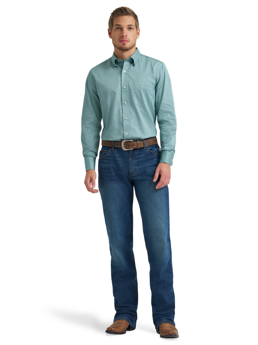 Wrangler Men's X Cody Johnson Long Sleeve Classic Fit Button Shirt - Green