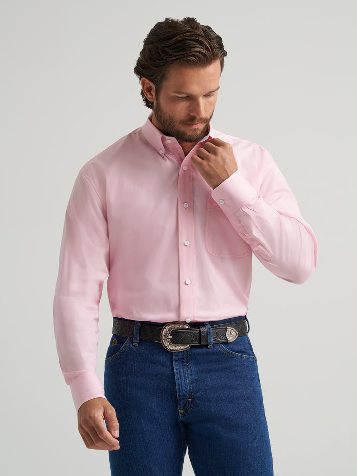 Wrangler Men's George Straight Long Sleeve One Pocket Button Shirt - Pink