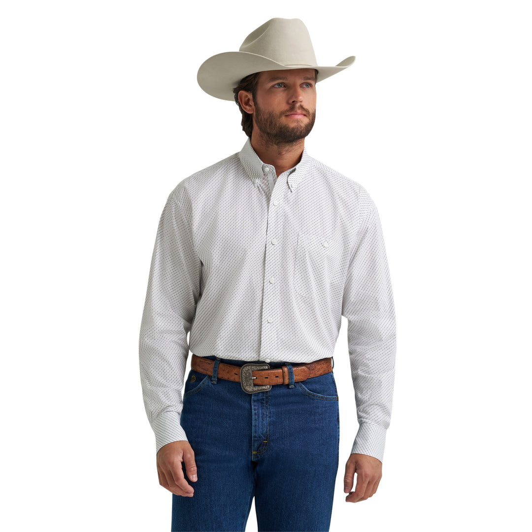 Wrangler Men's George Straight Long Sleeve One Pocket Shirt - White