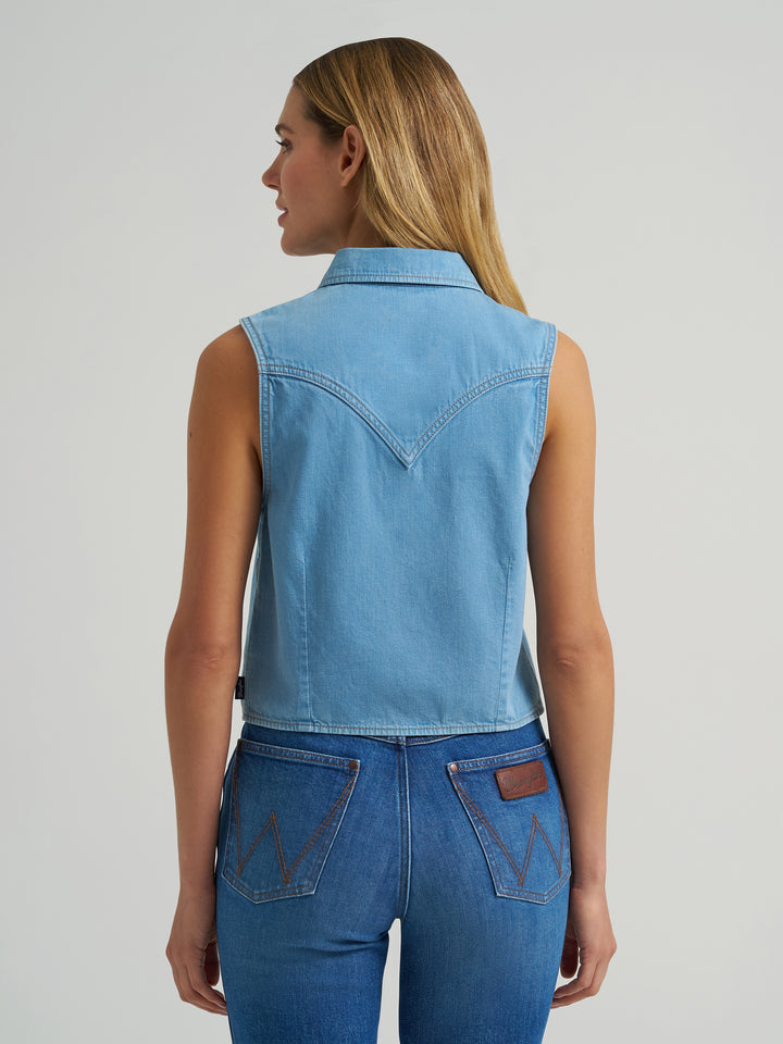 Wrangler Girl's Retro Americana Sleeveless Snap Shirt - Light Denim