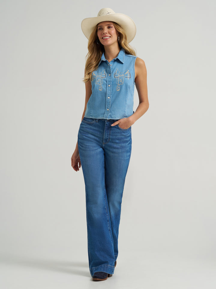 Wrangler Girl's Retro Americana Sleeveless Snap Shirt - Light Denim