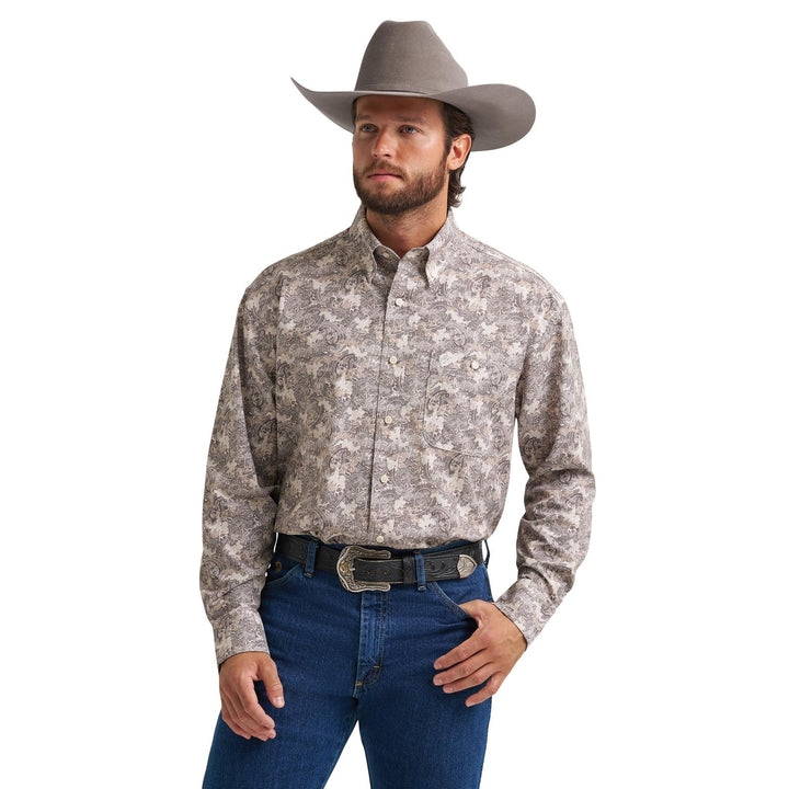 Wranglers Men's George Straight Relaxed Fit Long Sleeve - Brown