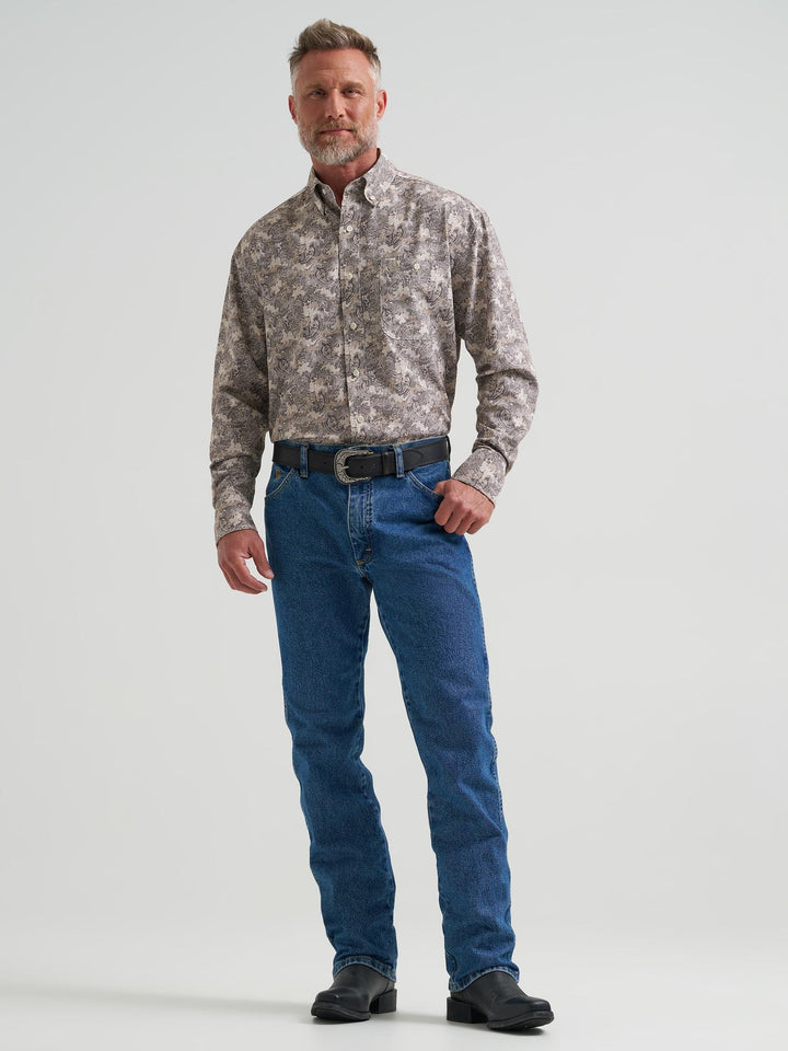 Wranglers Men's George Straight Relaxed Fit Long Sleeve - Brown