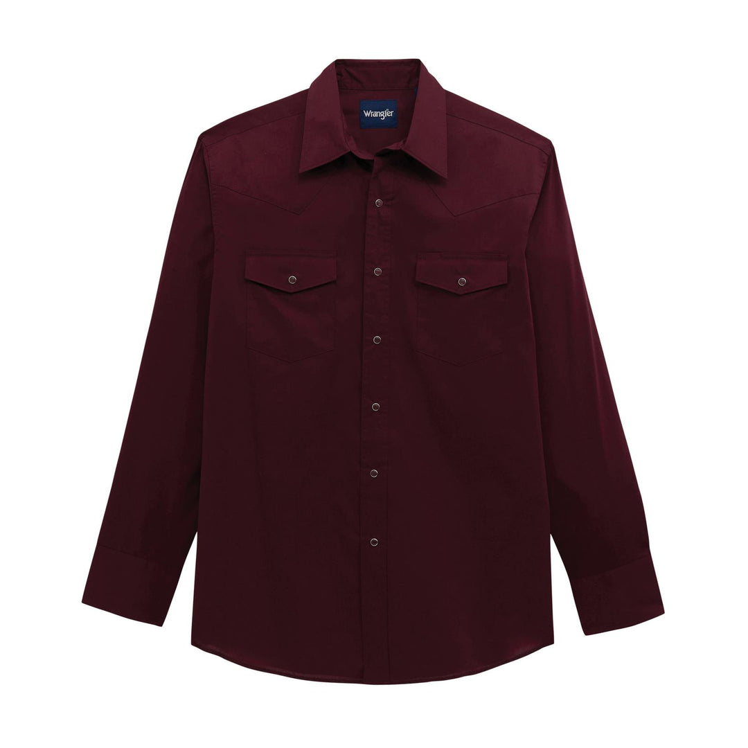 Wranglers Men's Dress Western Solid Long Sleeve-Burgundy