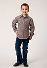 Roper Boys Long Sleeve Print Snap Shirt - Wine/Taupe Retro