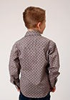 Roper Boys Long Sleeve Print Snap Shirt - Wine/Taupe Retro