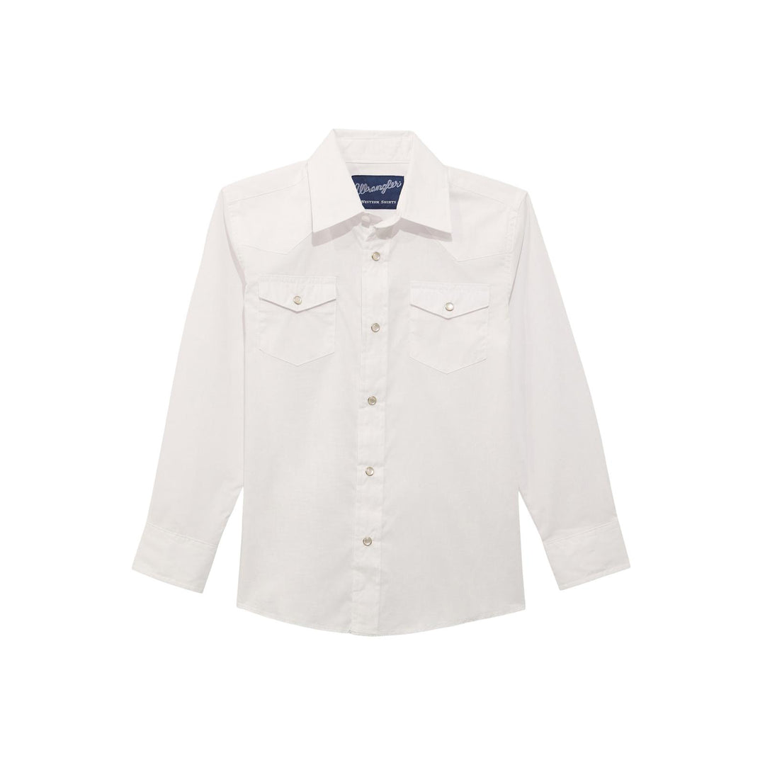 Wrangler Boys Western Solid Snap Long Sleeve-White