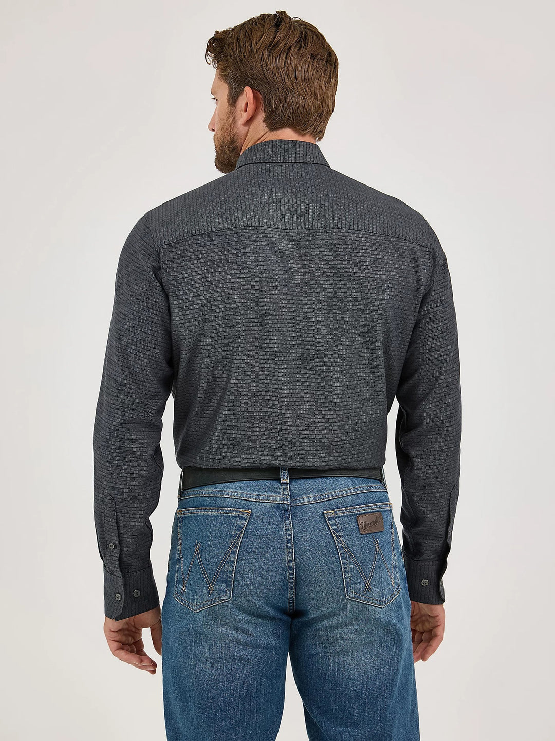 Wrangler Men's Cody Johnson Button Down Long Sleeve Shirt - Black Shadow