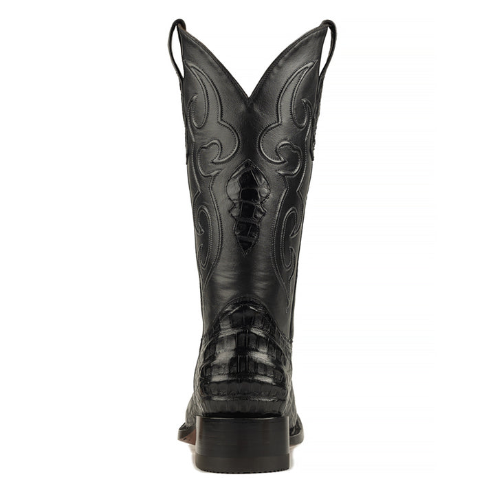 Zavala Caiman Belly Rodeo Square Toe Boot-Black