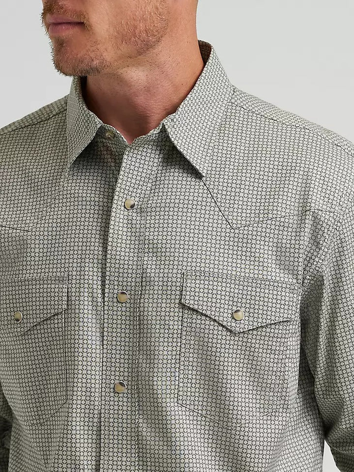 Wrangler Men's 20X Competition Long Sleeve Two Pocket Western Snap Shirt - Olive Minis