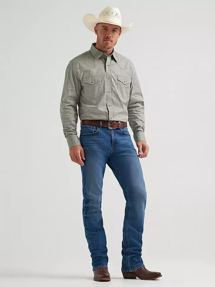 Wrangler Men's 20X Competition Long Sleeve Two Pocket Western Snap Shirt - Olive Minis