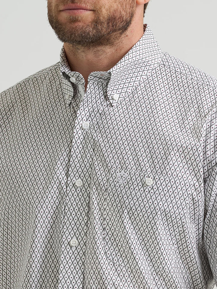 Wrangler Men's George Strait Solid One Pocket Button Down Shirt - White Wine Cross