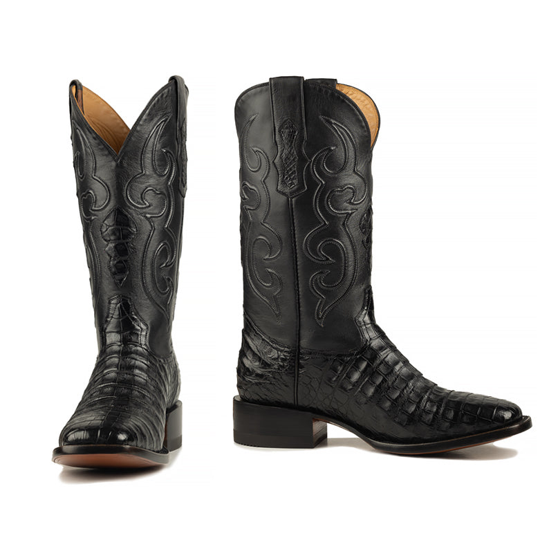 Zavala Caiman Belly Rodeo Square Toe Boot-Black