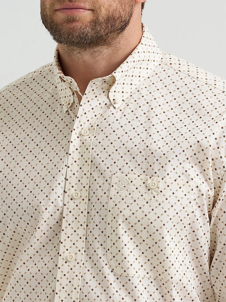 Wrangler Men's George Strait Long Sleeve Button Down One Pocket Shirt - Brown Stone