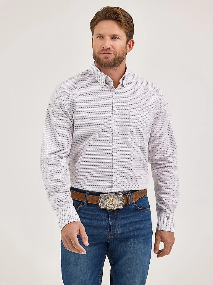 Wrangler Men's Cody Johnson One Pocket Button Down Shirt - White Crossbar