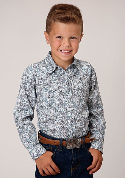 Roper Boys Long Sleeve Performance Print Snap Shirt -  Vintage Paisley