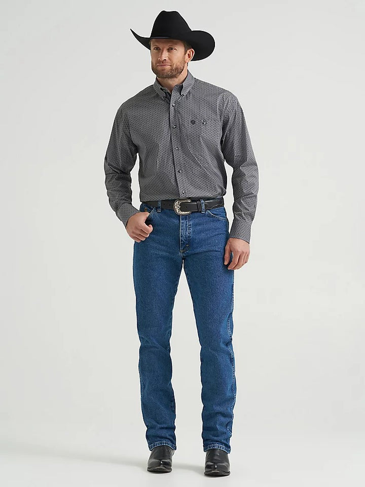 Wrangler Men's George Strait Long Sleeve Button Down One Pocket Shirt - Black Navy Hourglass