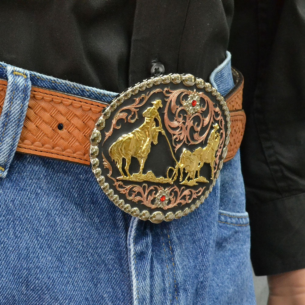 Montana Silversmiths Tri Color Team Roper Attitude Belt Buckle