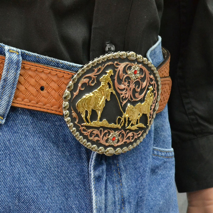 Montana Silversmiths Tri Color Team Roper Attitude Belt Buckle