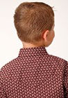 Roper Boys Long Sleeve Performance Print Snap Shirt -Red Shadow Geo