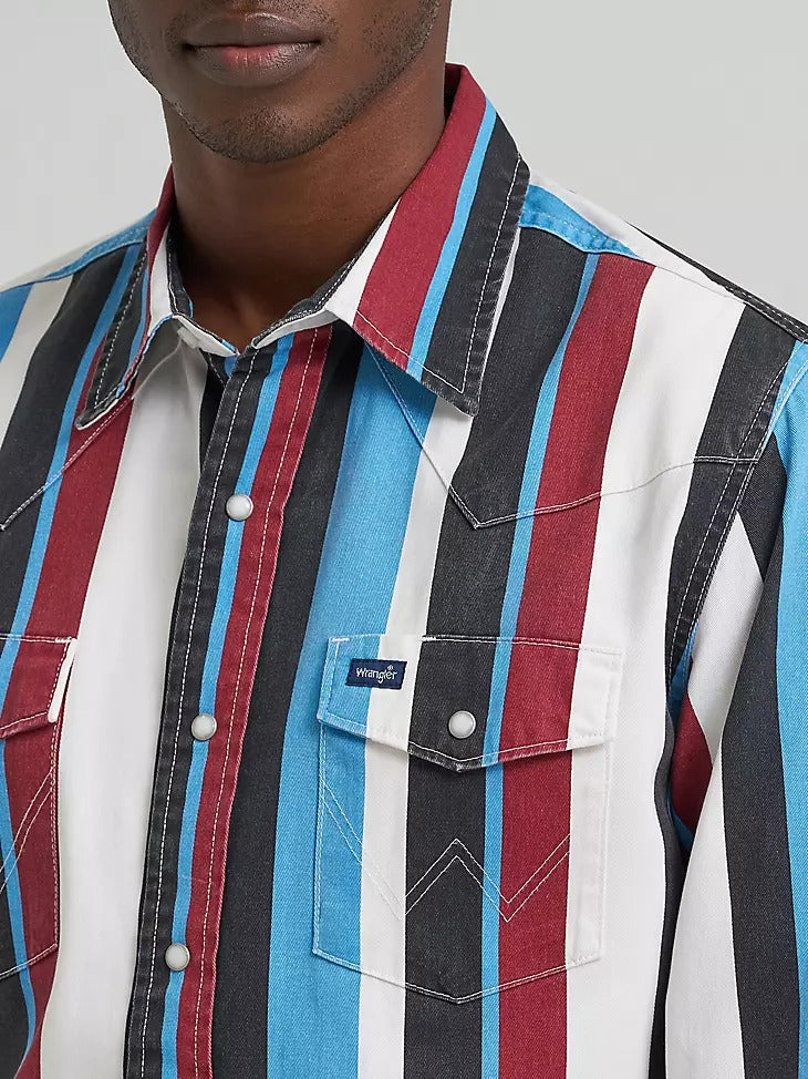 Wrangler Men's Vintage-Inspired Brushpopper Western Snap Workshirt - Blue Raspberry