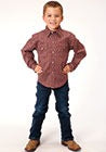 Roper Boys Long Sleeve Performance Print Snap Shirt -Red Shadow Geo