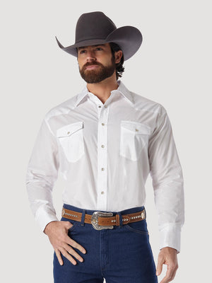 Wrangler Men's Western Long Sleeve Snap Shirt White
