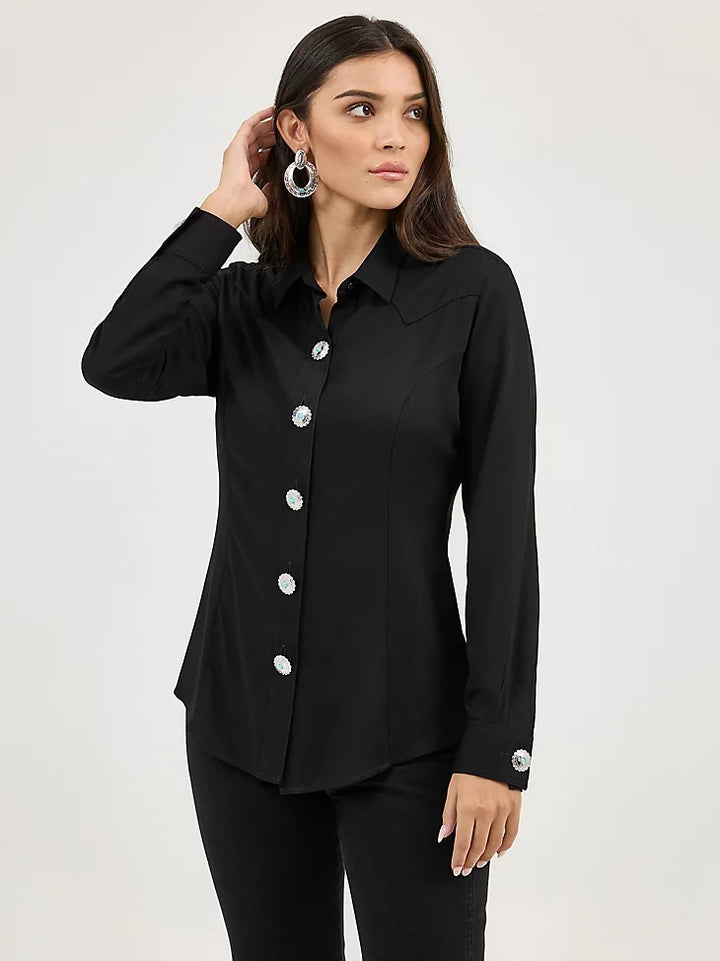 Wrangler Women's Slim Concho Button Shirt - Black