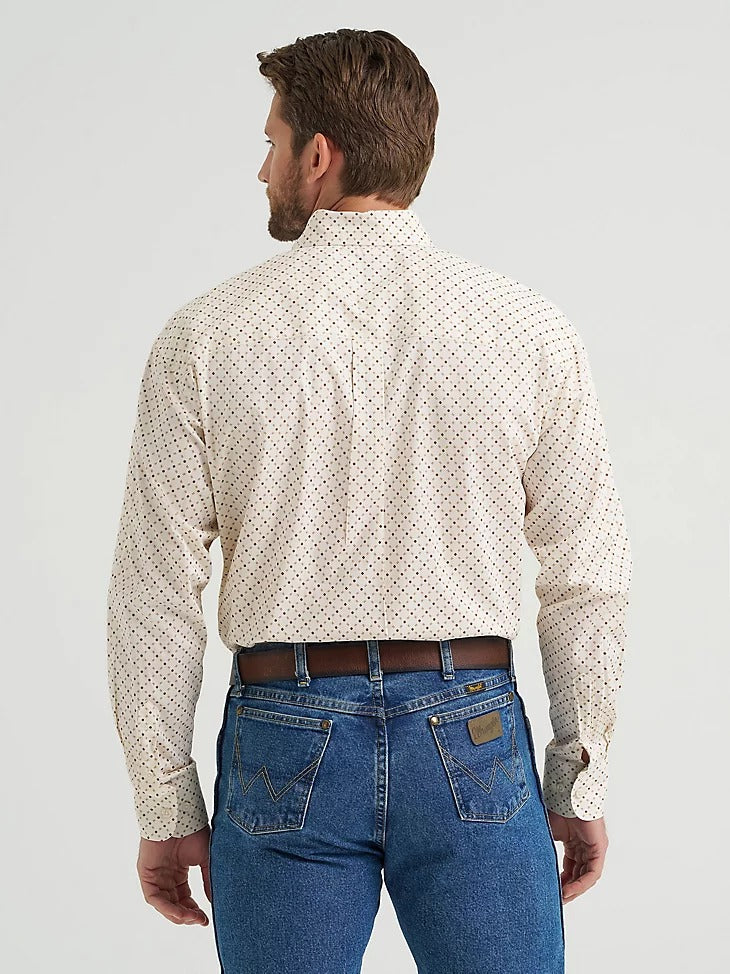 Wrangler Men's George Strait Long Sleeve Button Down One Pocket Shirt - Brown Stone