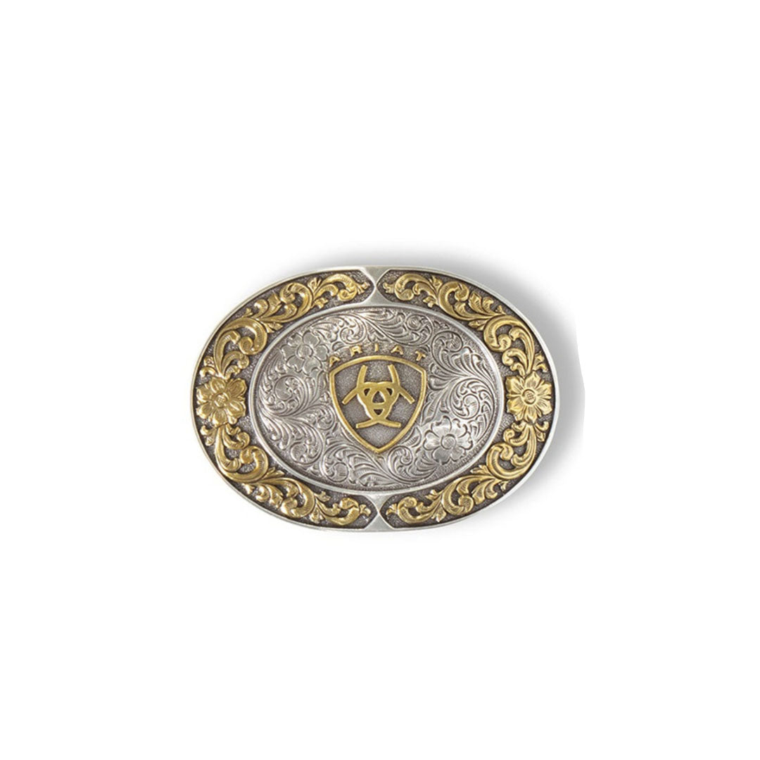Ariat Oval Smooth Edge Floral Shield Logo Belt Buckle