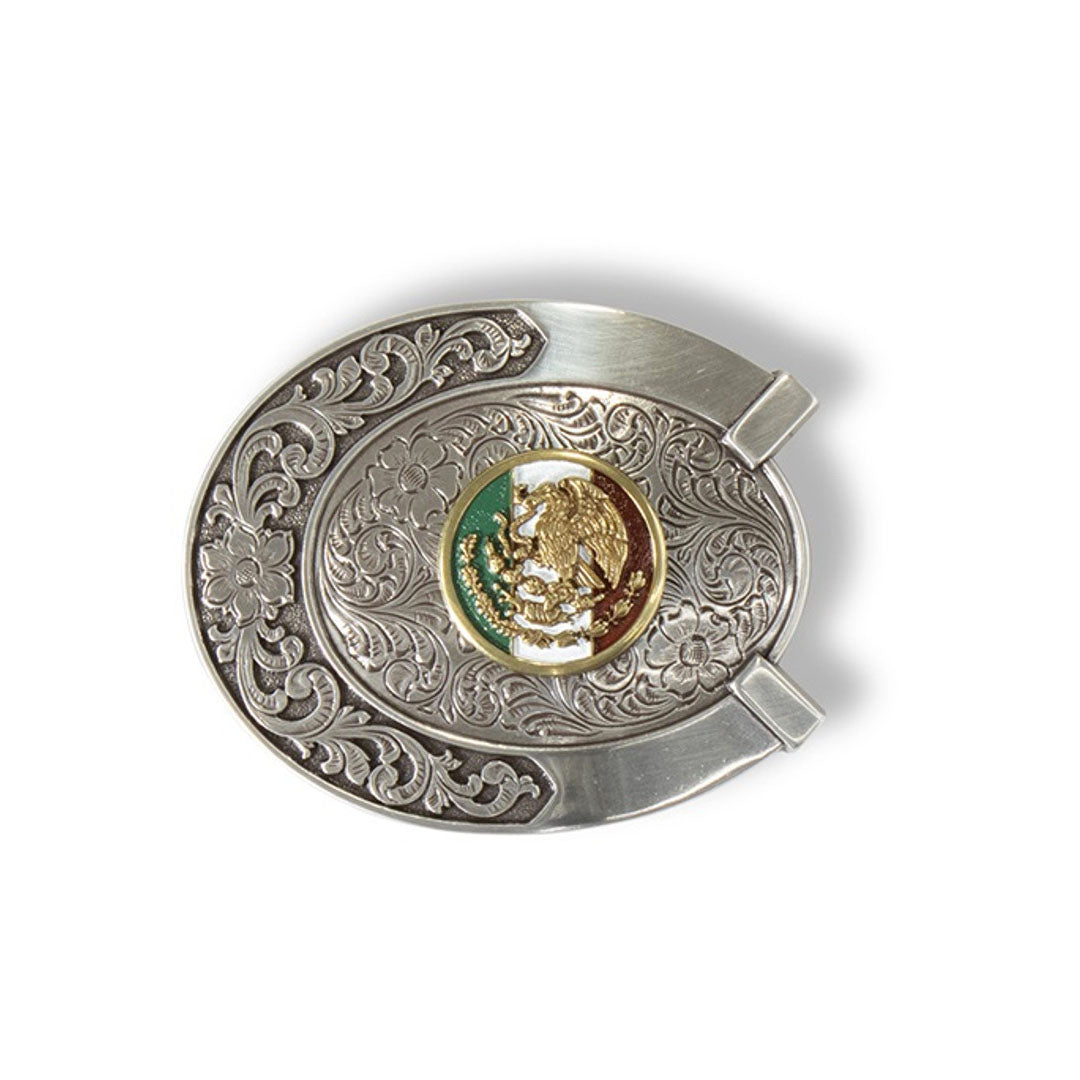 Ariat Oval Horse Shoe Mexico Flag Belt Buckle
