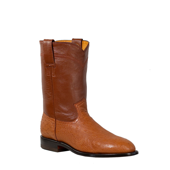 Gavel Men's Galveston Smooth Ostrich Roper Boots - Cognac