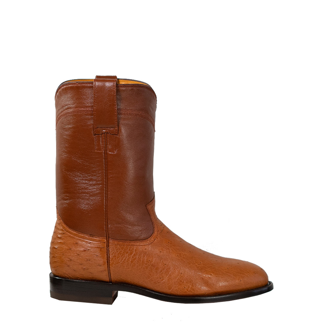 Gavel Men's Galveston Smooth Ostrich Roper Boots - Cognac