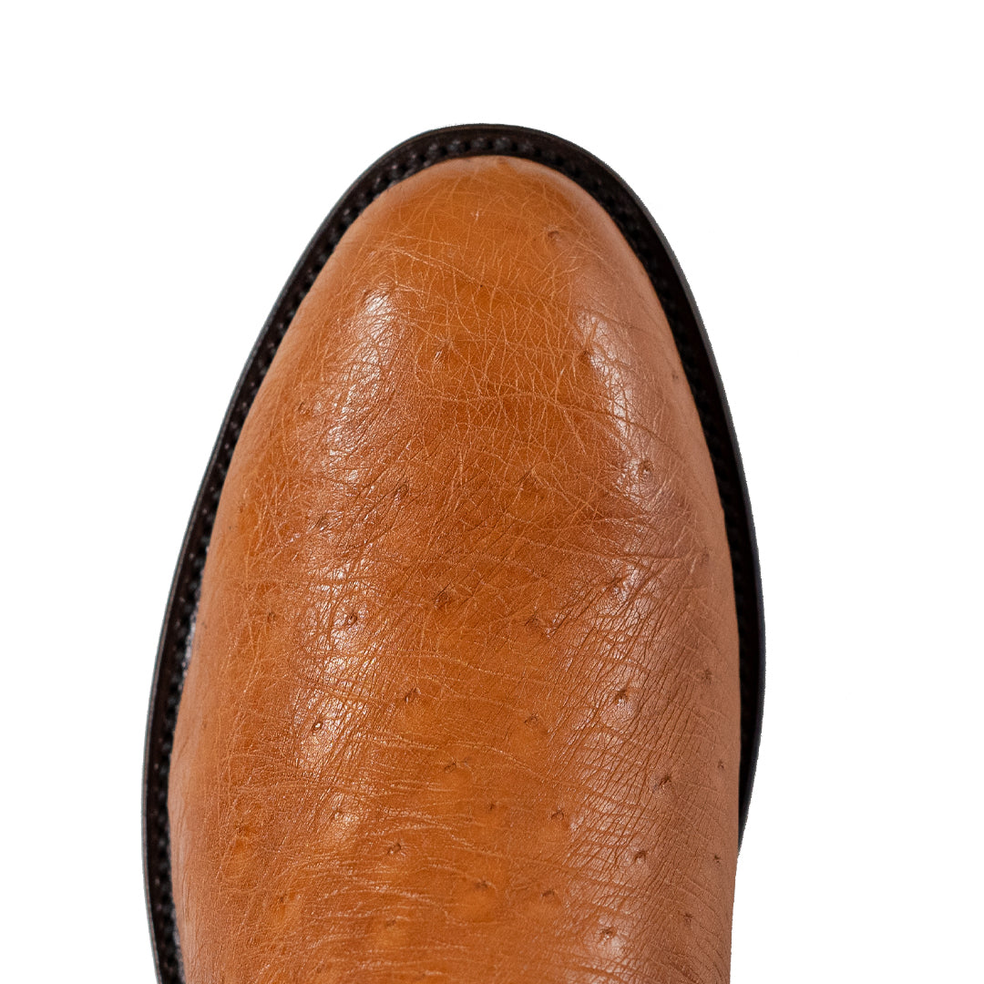 Gavel Men's Galveston Smooth Ostrich Roper Boots - Cognac