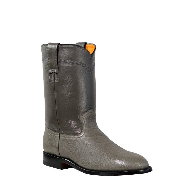 Gavel Men's Galveston Smooth Ostrich Roper Boots - Grey
