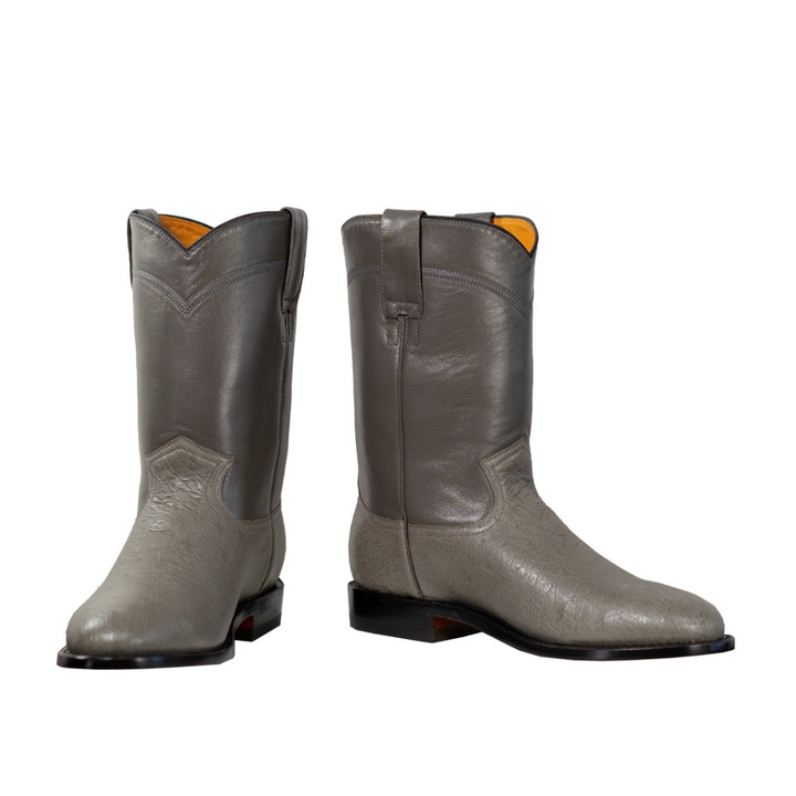 Gavel Men's Galveston Smooth Ostrich Roper Boots - Grey